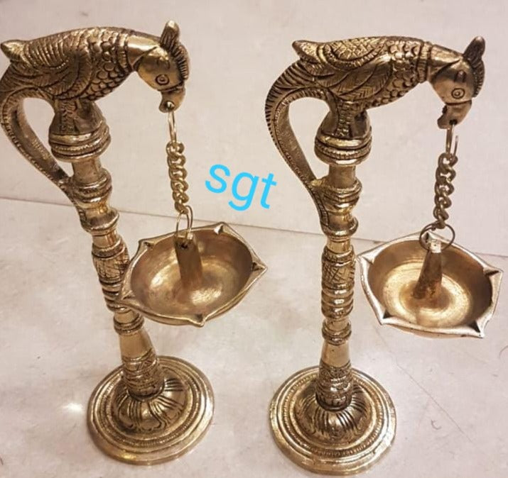 Diya Kerala Brass Oil Lamp 8 Inch for Pooja Room Set of 2 at Rs