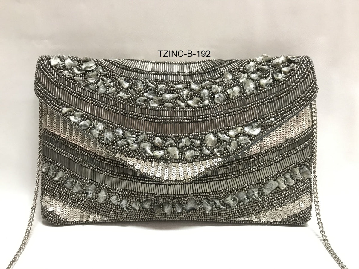 Silver store beaded clutch