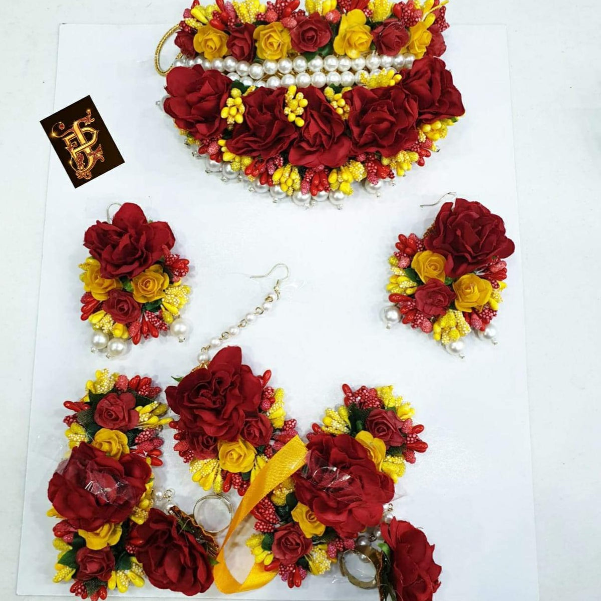 Sagarika , Maroon and Yellow combination Handmade flower jewellery