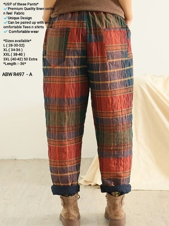 Wabtum Women's Cotton Linen Pants Vintage Print India