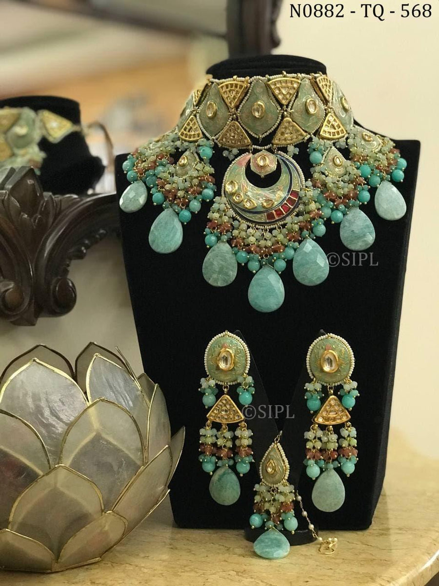 Blue kundan online necklace set