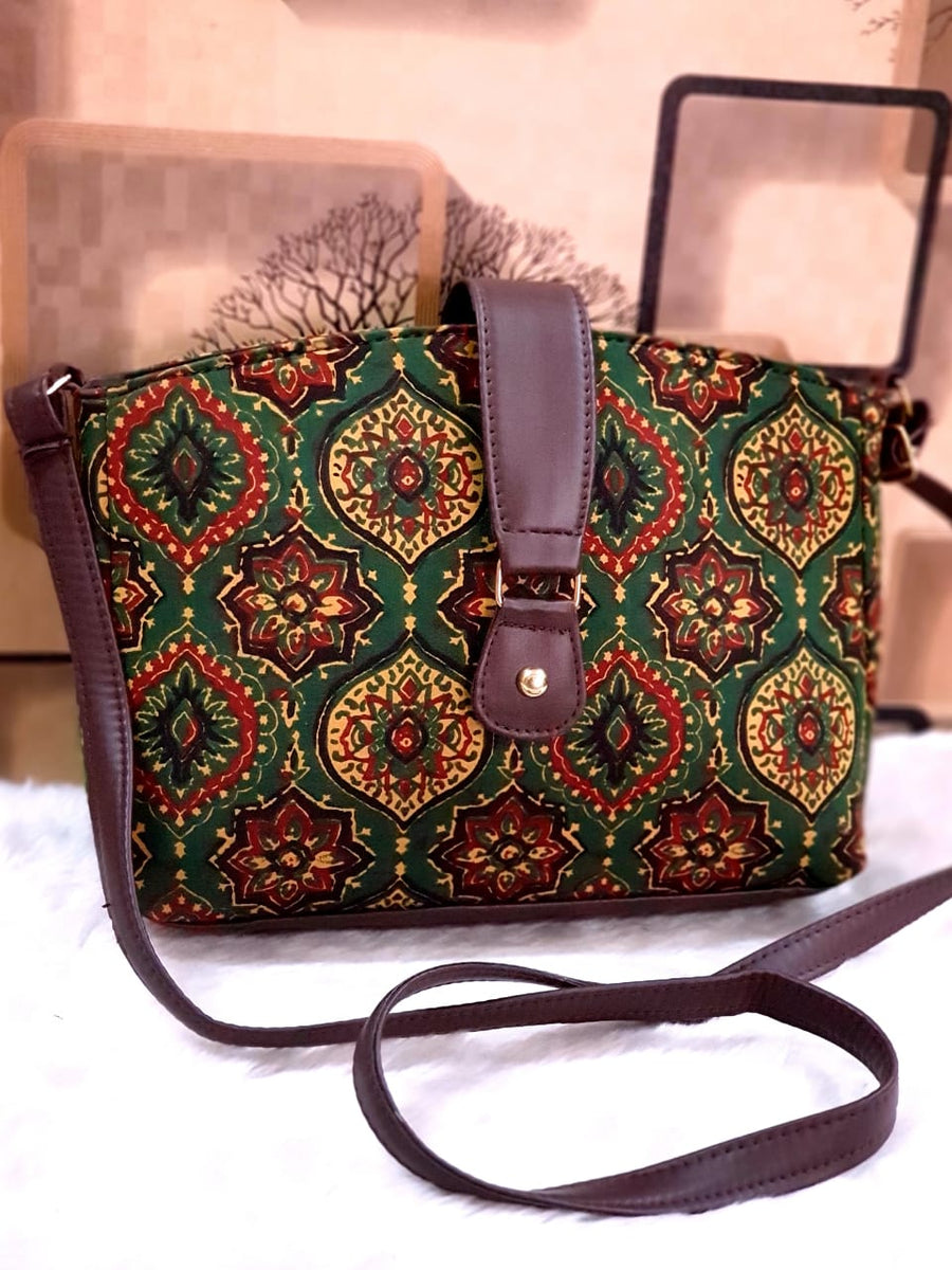 Embroidered Double Partition Sling Bag