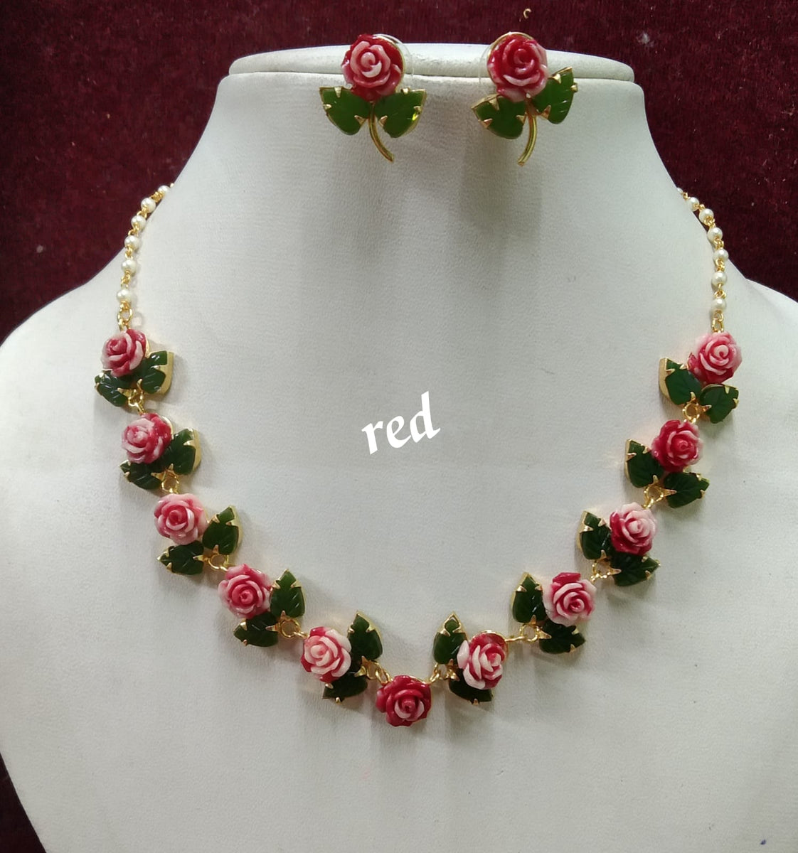 Coral rose deals necklace sets india