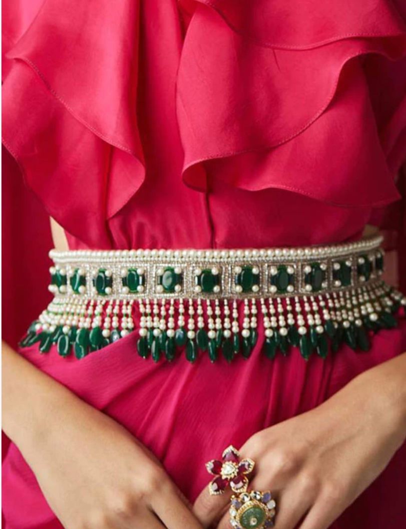 Multi Color Wedding Traditional Handmade Pearl Beaded Stone Work Waist Belt  Women Body Jewelry, Saree Belt