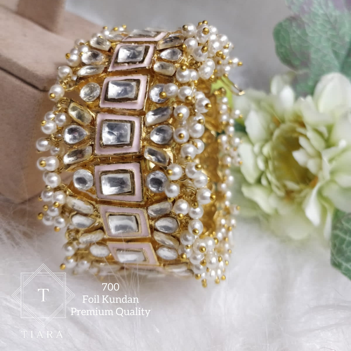 Tiara , foil kundan Pearl studded Bracelet for Women-SANDY001KB –