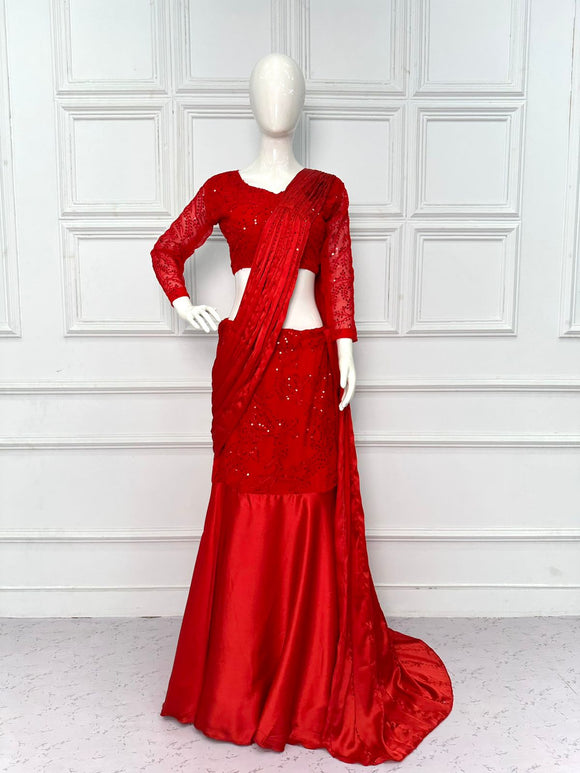 Buy Ruby Red Lehenga In Embellished Net Fabric With 3D Floral Pattern  Online - Kalki Fashion