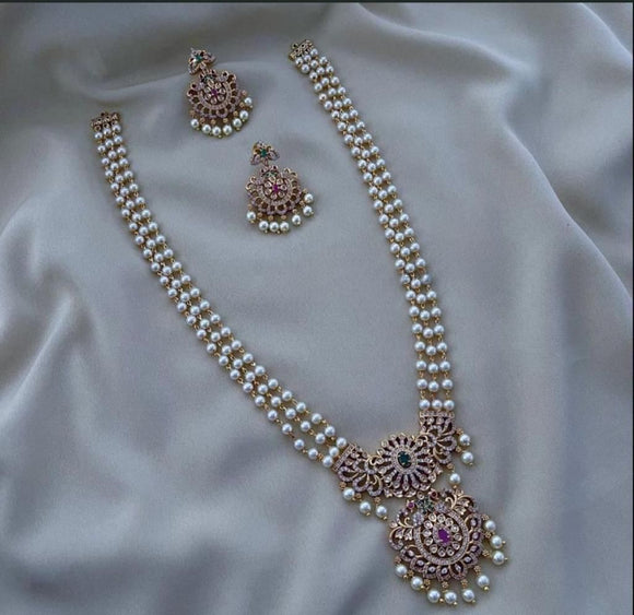 DIAMOND LOOK VICTORIAN PEARL NECKLACE SET – Sanvi Jewels