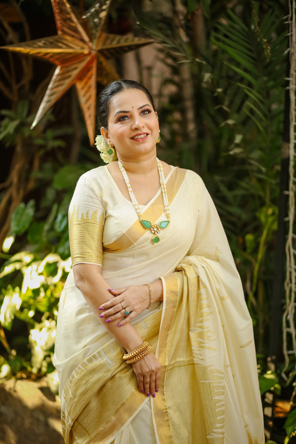 Sai Ram Textiles Kerala Attractive Cotton Stone Worked Golden Tissue  Churidar Full Set Material - For Women