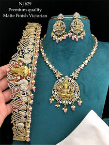 Manyata , Matte Gold finish Victorian Style Bridal Necklace set with Oddyanam for Women -SHAKI001BNSOS