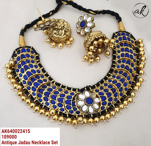 Ahalya Blue , Antique Jadau Necklace set for women -SHAKI001ANSB