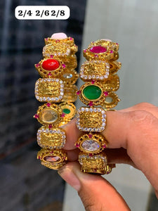 Madhubala , Elegant Temple Designer Navratna Bangles Set for Women -LR001TNB