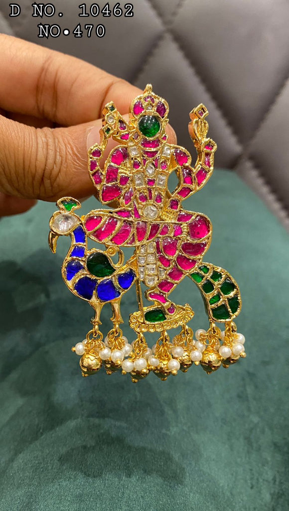 Shri Murugan Designer  Gold Finish Big Size Kemp Pendant / Locket for Women -LR001BSPM