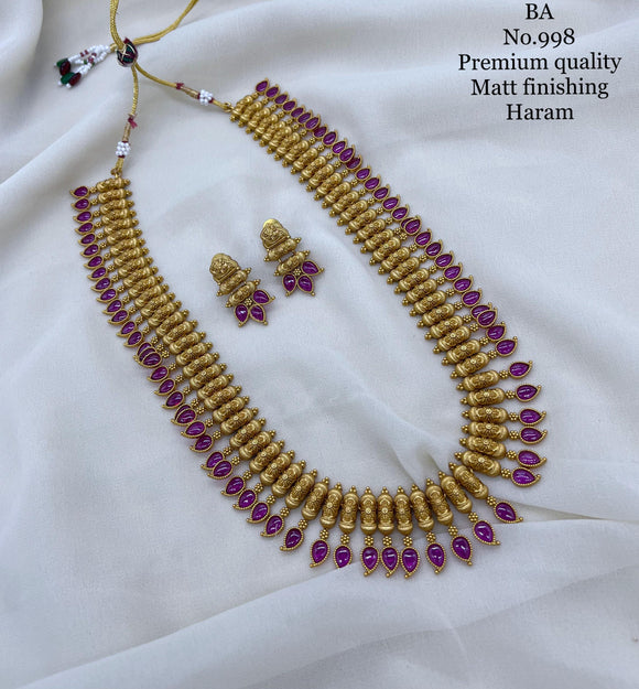 Priyanka , Pink Ruby Kemp Studded Premium Quality Matt Finish Long Necklace Set for women -SHAKI001LNSP