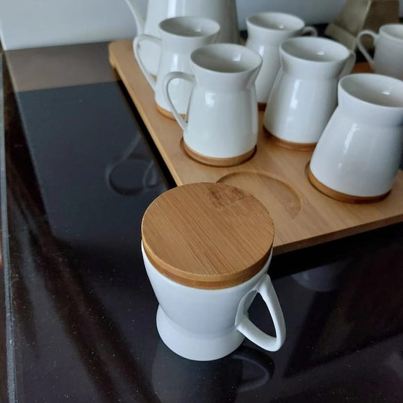 Set of 6 porcelain Cups with kettle and bamboo tray -ANUB001BT