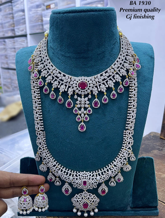 Adilakshmi ,elegant Premium Quality Gold Jewellery Finish Diamond Bridal Necklace Set for Women -SHAKI001DJSF