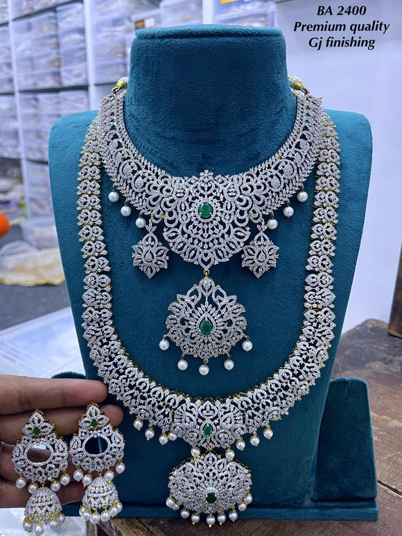 Rajalakshmi ,elegant Premium Quality Gold Jewellery Finish Diamond Bridal Necklace Set for Women -SHAKI001DJSE