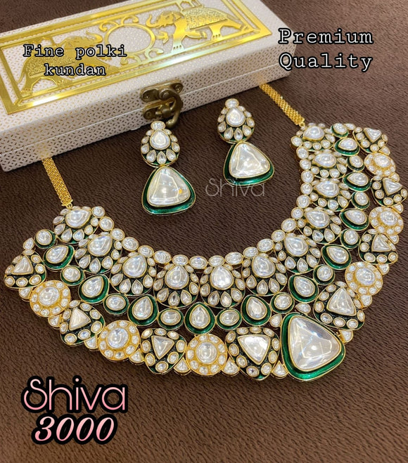 Geetanjali , Gold Plated Bridal Polki Kundan Necklace Set for women -MOE001KNS