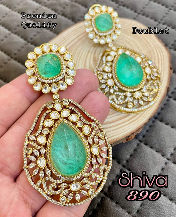 Bhargavi , elegant Gold Finish Designer Green Stone earrings for women -MOE001DE
