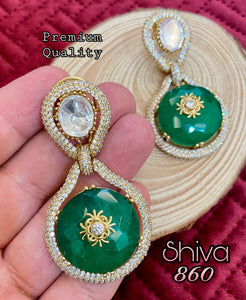 Aishani , Jade Green  stone studded Designer Gold Finish Kundan Earrings for women -MOE001EPJG