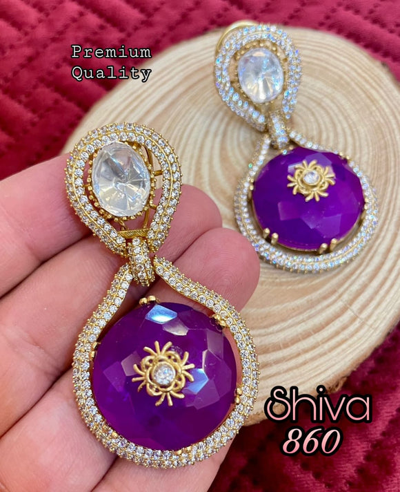 Tvaritha , Purple stone studded Designer Gold Finish Kundan Earrings for women -MOE001EPR