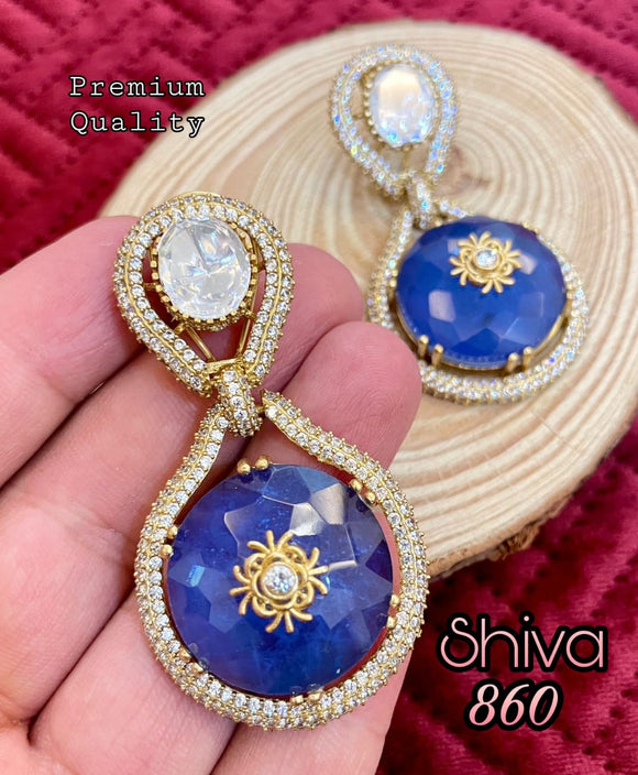 Sattviki , Blue stone studded Designer Gold Finish Kundan Earrings for women -MOE001EB