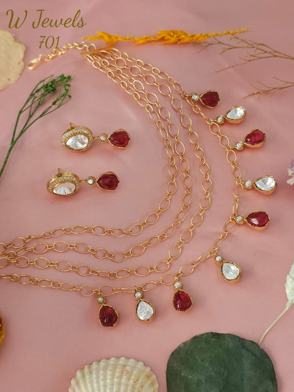 Sarita , Polki Kundan  Gold Finish Layered Necklace Set for women -SANDY001NSKE
