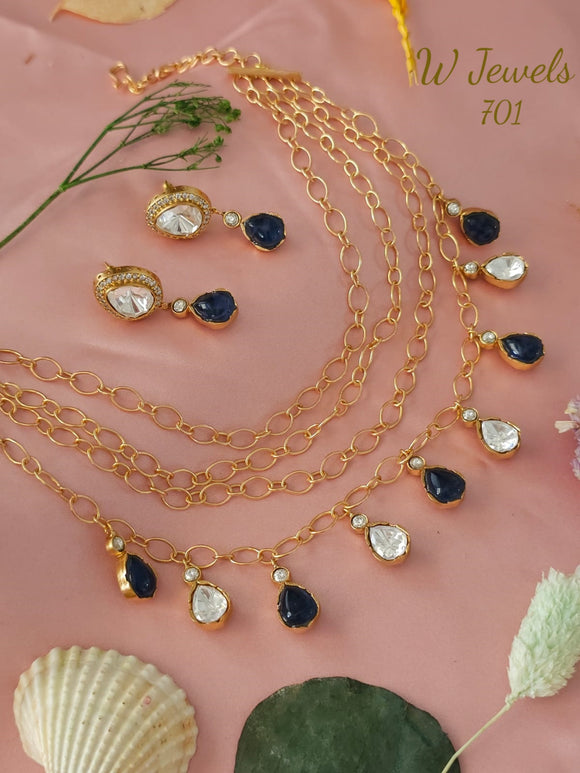 Trisha , Polki Kundan  Gold Finish Layered Necklace Set for women -SANDY001NSKC