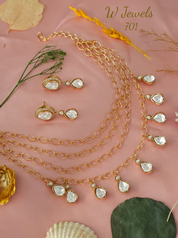 Nayantara , White Polki Kundan  Gold Finish Layered Necklace Set for women -SANDY001NSKA