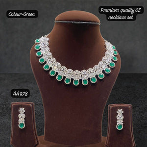 Hestia, Elegant  CZ Stone studded Necklace Set with Green stones  for women -SANDY001DNG