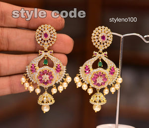 Madhumita , White Stone earrings with Pearl hangings  for women -SHAKI001PE
