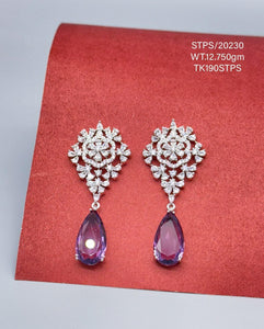 Trisha , elegant Sterling Silver Earrings with Amethyst Shade Stone Drop Hanging-SIL001SE