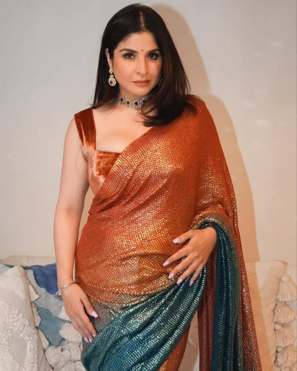 Tara , beautiful double color sequins work saree for women -TBC001SS