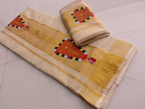 Traditional Kerala Nettipattam Design Golden tissue settumund for Onam 2024 -SAHE001SMN