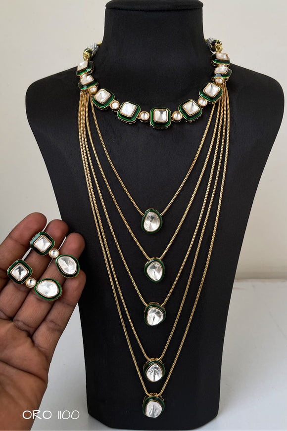 Monika , elegant Layered Kundan Necklace Set for women -JAY001LNSM