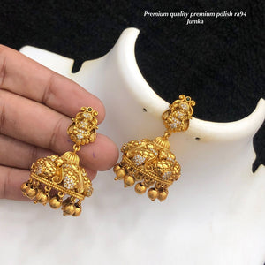 Mahima , matte gold finish Temple Jumka Earrings for women -SHAKI001JEB