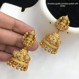 Shivani , matte gold finish Temple Jumka Earrings for women -SHAKI001JEA