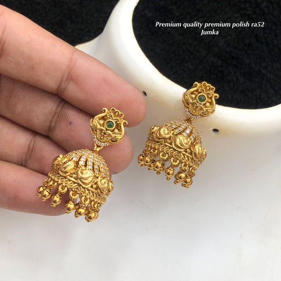 Sanjana , matte gold finish Temple Jumka Earrings for women -SHAKI001JEC