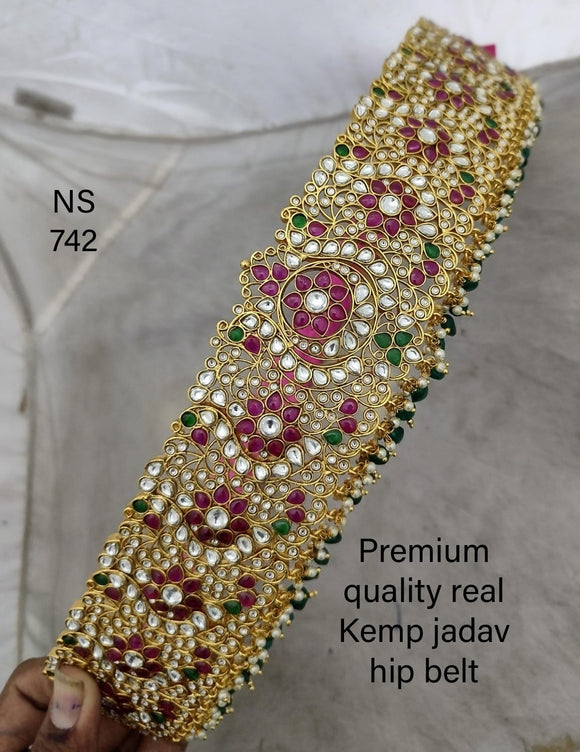 Sithara , elegant gold finish Real Kemp stone Bridal Hipbelt for women -SAHKI001HBB