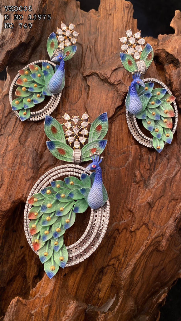 Vanika , elegant Peacock Pendant and Earrings Set for women -SHYA001PPEV