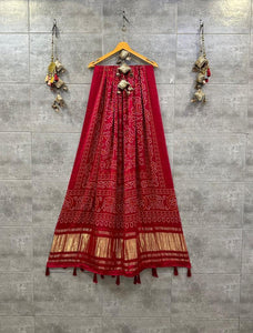 New Red  Lagdipatta Dupatta with Tassels-KRISH001LPB