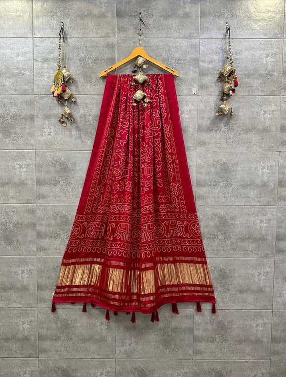 New Red  Lagdipatta Dupatta with Tassels-KRISH001LPB