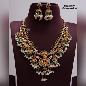 Pranati , Designer Matt Gold Finish Necklace Set for women -LR001LSP