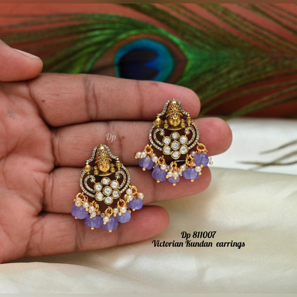 Surabhi , elegant Victorian Finish Balaji Design Earrings with Lilac Bead Hangings-LR001LE