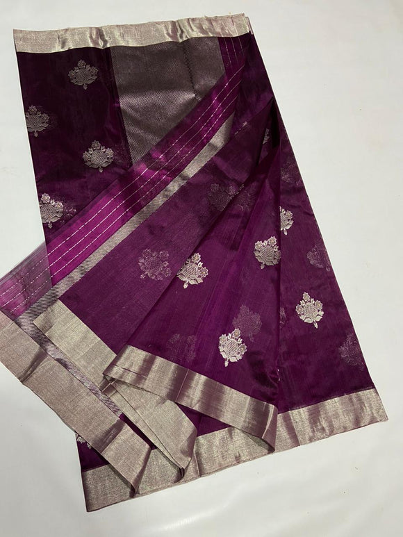 Mallika ,Grapewine shade  elegant Chanderi Soft silk  Handloom Saree for women -NAG001SS