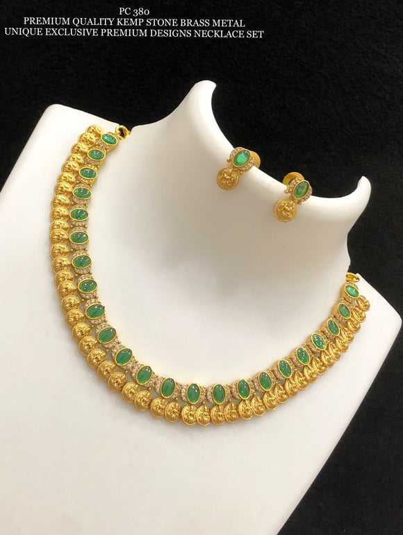 Abilasha , elegant Matt Gold Finish Necklace Set with Green stones for women -SHAKI001MGG