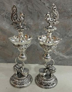 Annapakshi , Antique German silver washable special design Pair of 2 ,Annapakshi Design Deepam with extra oil capacity -SN001LC