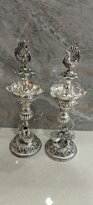 Mayoori , Antique German silver washable special design Pair of 2 ,Dancing Peacock Design Deepam with extra oil capacity -SN001LB (Copy)