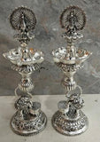 Mayoori , Antique German silver washable special design Pair of 2 ,Dancing Peacock Design Deepam with extra oil capacity -SN001LB