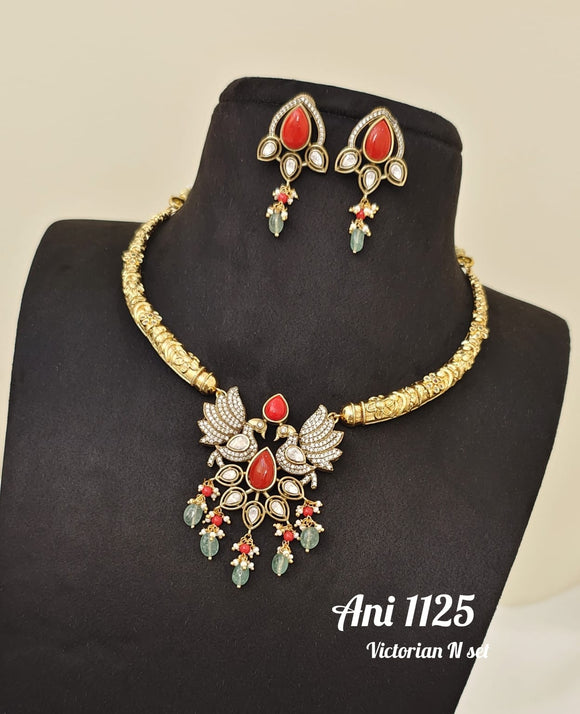 Pavizhamallika ,Coral studded Victorian Finish Necklace Set for Women -LR001CS