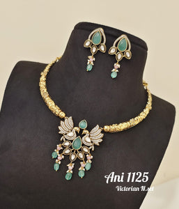 Dimple ,Agave Green stone  studded Victorian Finish Necklace Set for Women -LR001AGS